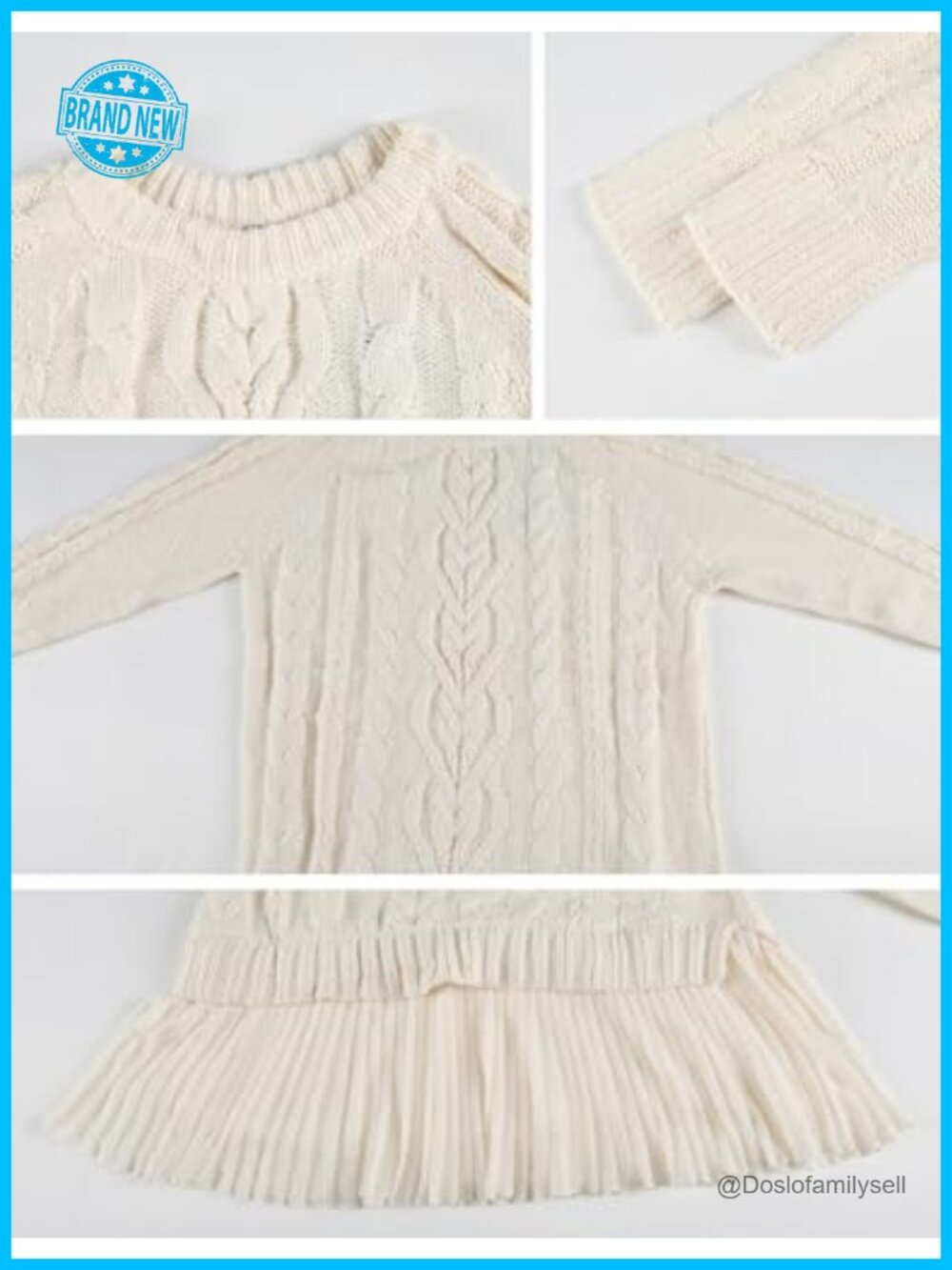 Cable Knit Sweater Mini Dress Crewneck Long Sleeve Pleated Twofer - Picture 4 of 6